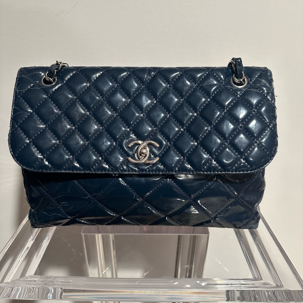 Chanel blue vinyl business flap bag